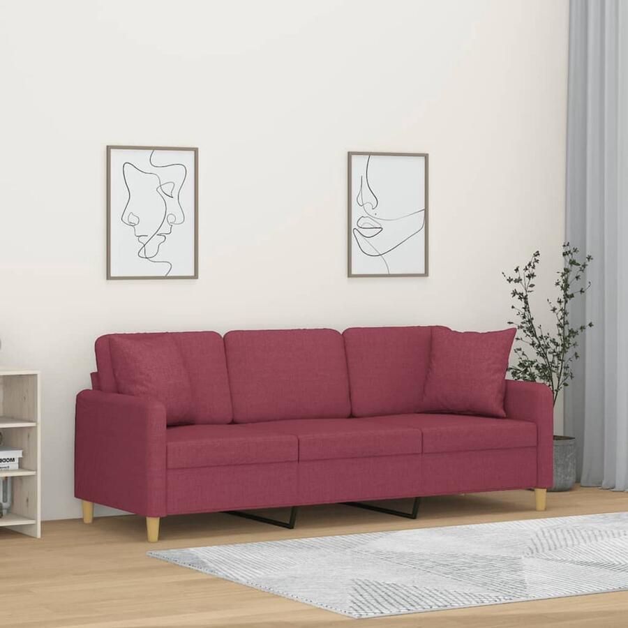 VidaXL Driezitsbank 180 cm Wijnrood Inclusief Kussens Drie Zits Bank Banksofa Lounge Sofa Woonkamer Meubels Rode Bank