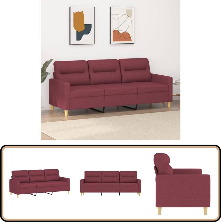 VidaXL Driezitsbank 180 cm Wijnrood Stof Drie Zitsbank Sofa Woonkamer Meubilair Rode Bank Lederlook Bank