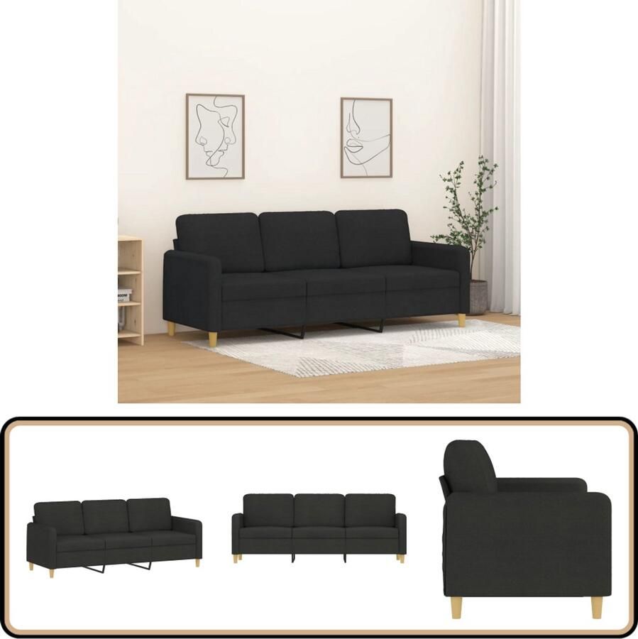 VidaXL Driezitsbank 180 cm Zwart Stof 3-zitsbank Banks Kopen Woonkamer Meubels Zwarte Bank Comfortabele Bank
