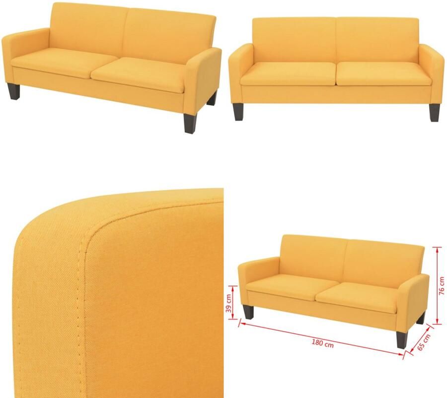 VidaXL Driezitsbank 180x65x76 cm geel Driezitsbank Driezitsbanken Driezits Bank Driezits Banken