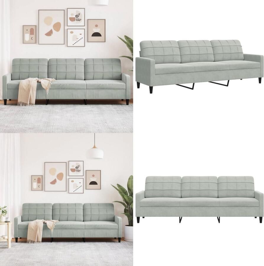 VidaXL Driezitsbank 210 cm fluweel lichtgrijs 3-zitsbank 3-zitsbanken Bank Driezitsbank