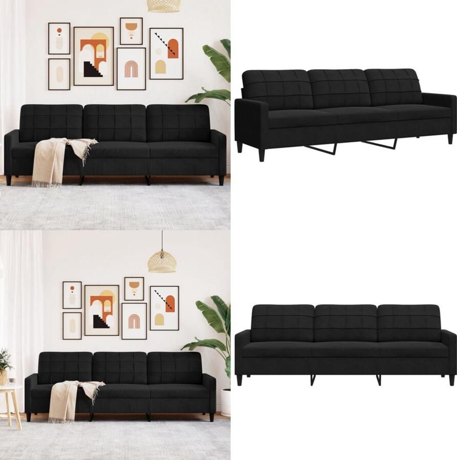 VidaXL Driezitsbank 210 cm fluweel zwart 3-zitsbank 3-zitsbanken Bank Driezitsbank