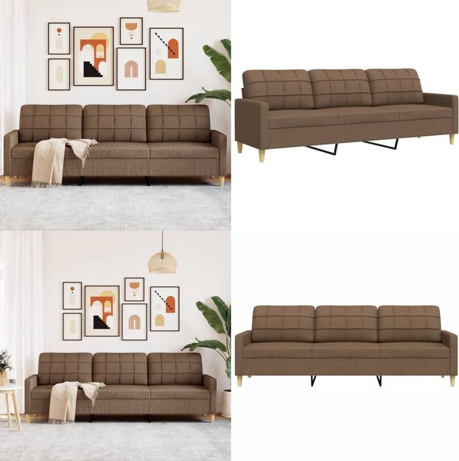 VidaXL Driezitsbank 210 cm stof bruin 3-zitsbank 3-zitsbanken Bank Driezitsbank