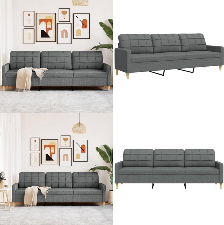 VidaXL Driezitsbank 210 cm stof donkergrijs 3-zitsbank 3-zitsbanken Bank Driezitsbank