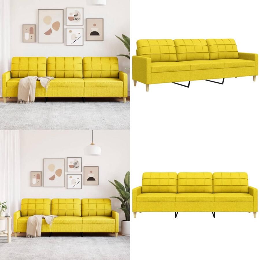 VidaXL Driezitsbank 210 cm stof lichtgeel 3-zitsbank 3-zitsbanken Bank Driezitsbank