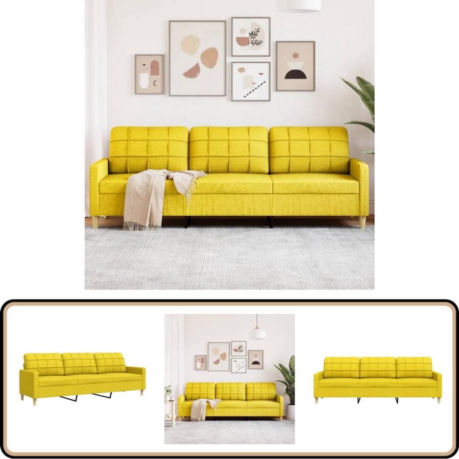 VidaXL Driezitsbank 210 cm Stof Lichtgeel Drie Zits Bank Lichtgele Bank Bankstellen Salon Meubels Moderne Bank