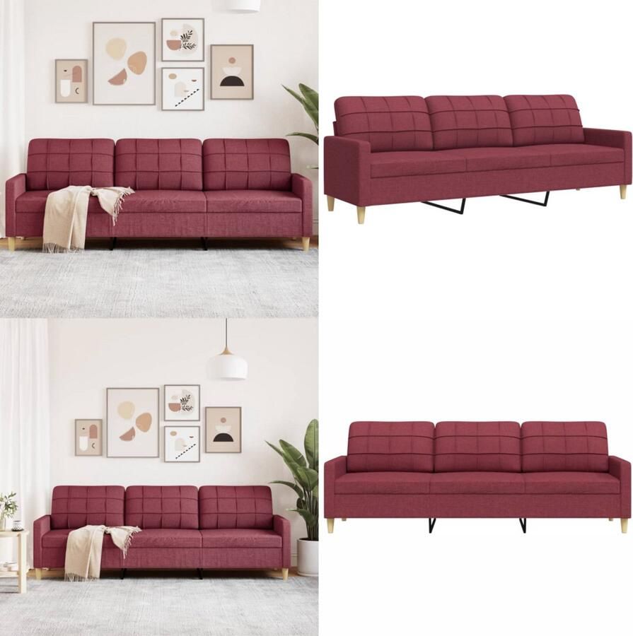 VidaXL Driezitsbank 210 cm stof wijnrood 3-zitsbank 3-zitsbanken Bank Driezitsbank