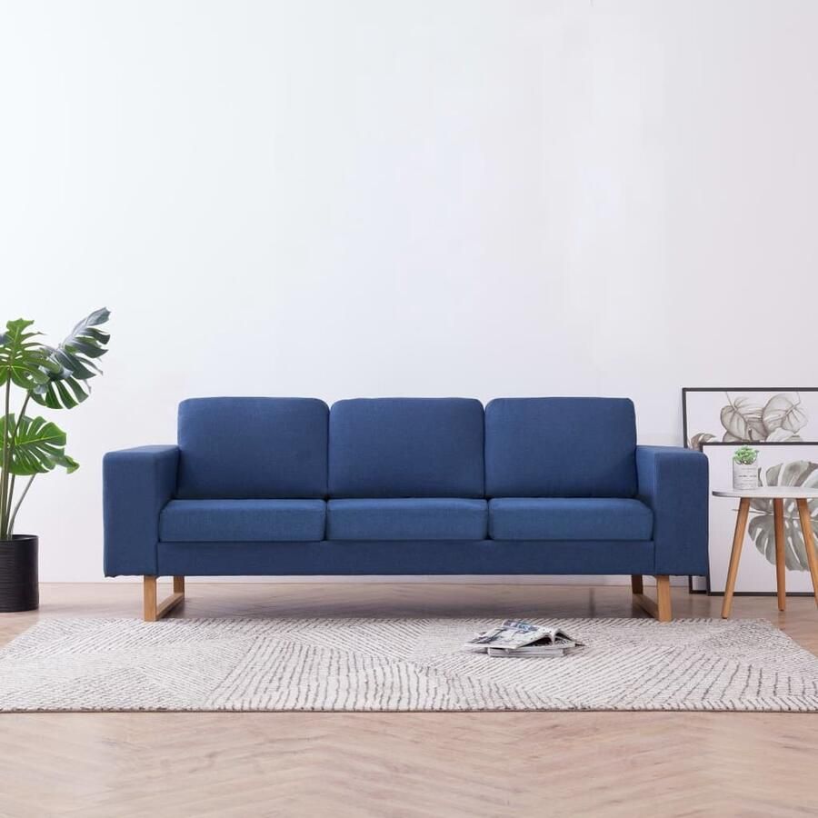 VidaXL Driezitsbank Blauw Houten frame en ijzeren poten 3-zitsbank Banksofa Salontafel Livingroom Meubels Designmeubelen Moderne Bank Comfortabele Bank Blue Sofa - Foto 2