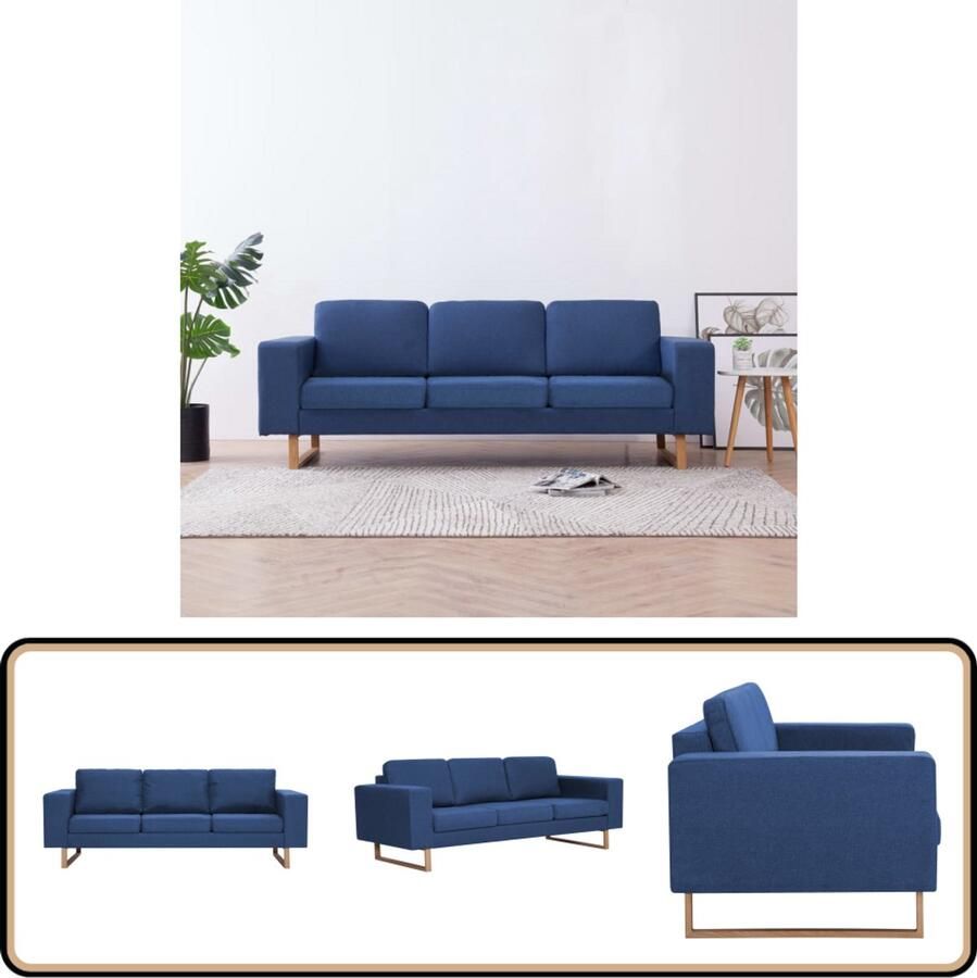 VidaXL Driezitsbank Blauw Houten frame en ijzeren poten 3-zitsbank Banksofa Salontafel Livingroom Meubels Designmeubelen Moderne Bank Comfortabele Bank Blue Sofa