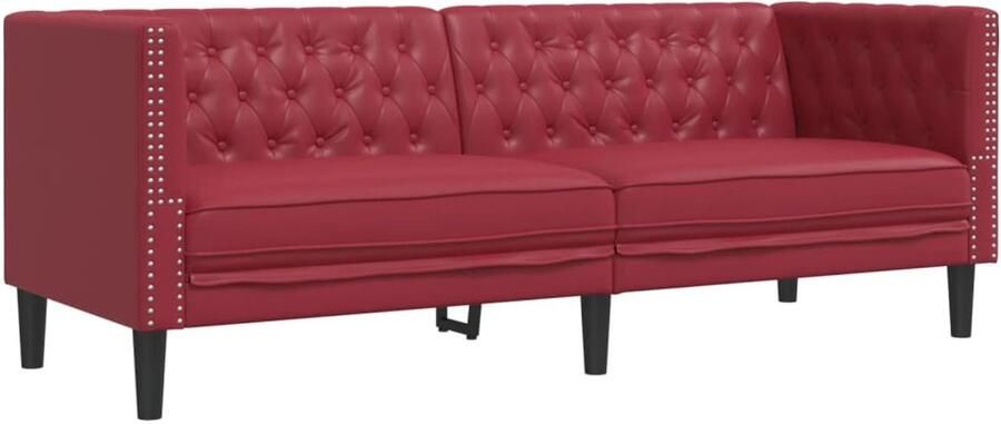 VidaXL Driezitsbank Chesterfield-stijl kunstleer wijnrood