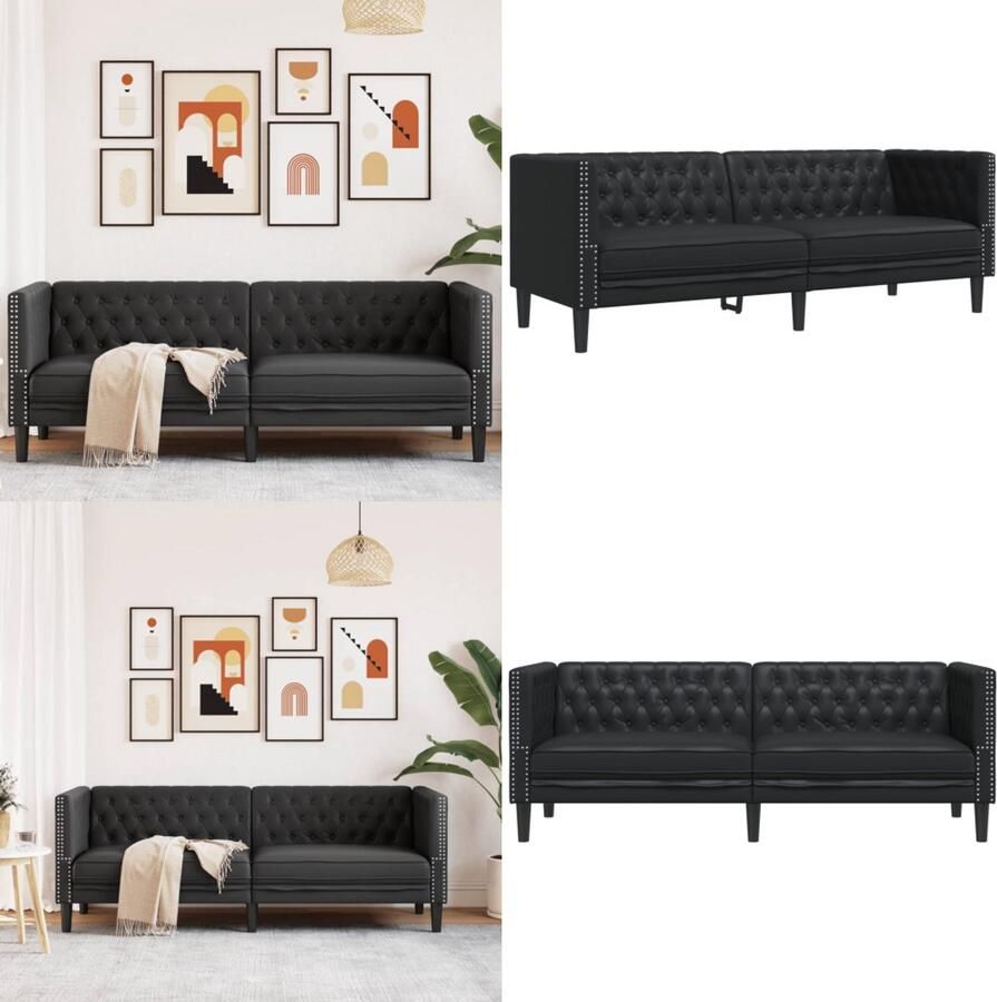 VidaXL Driezitsbank Chesterfield-stijl kunstleer zwart Chesterfield Bank Chesterfield Banken 3-zitsbank 3-zitsbanken