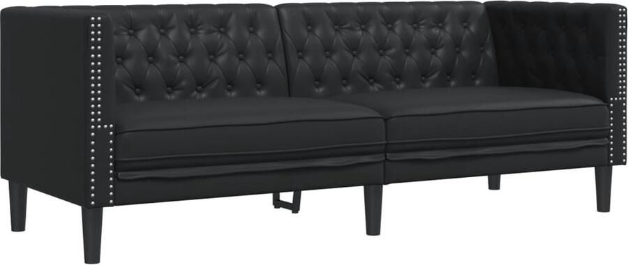 Vida XL vidaXL Driezitsbank Chesterfield-stijl kunstleer zwart-VXL-372666