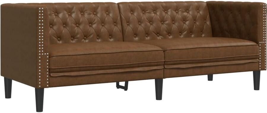 VidaXL Driezitsbank Chesterfield-stijl kunstsuède bruin