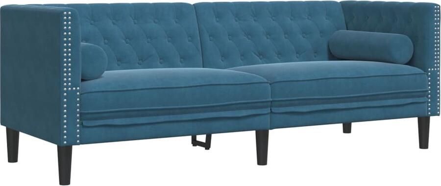 VidaXL Driezitsbank Chesterfield-stijl met bolsters fluweel blauw