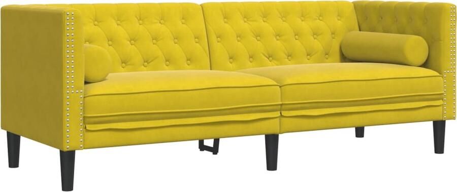 VidaXL Driezitsbank Chesterfield-stijl met bolsters fluweel geel