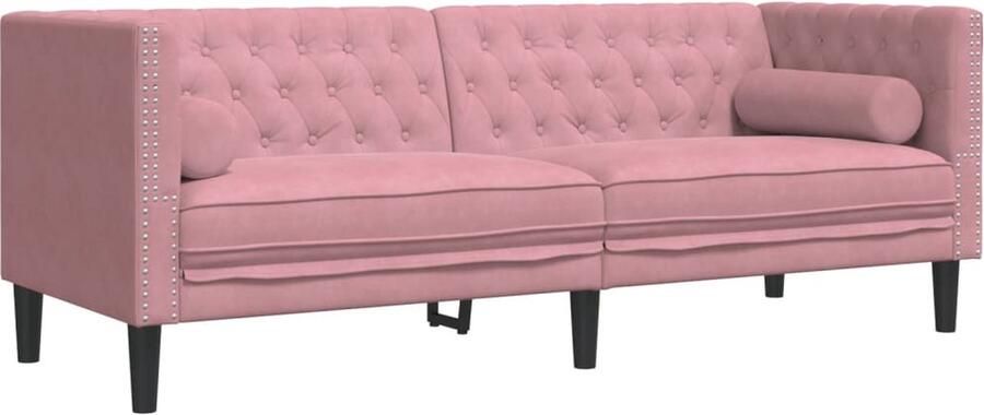 VidaXL Driezitsbank Chesterfield-stijl met bolsters fluweel roze