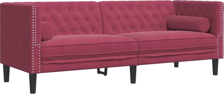 VidaXL Driezitsbank Chesterfield-stijl met bolsters fluweel wijnrood