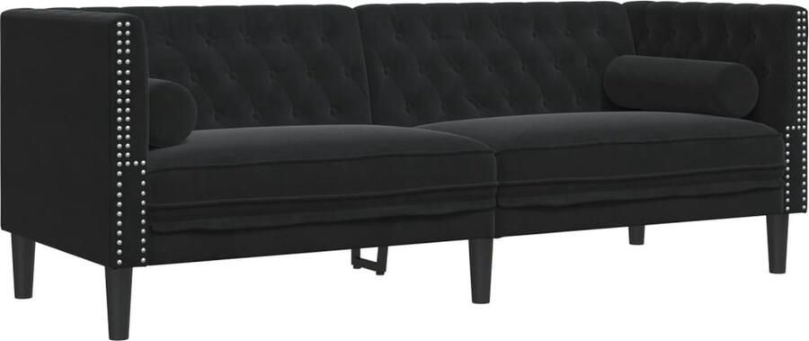 VidaXL Driezitsbank Chesterfield-stijl met bolsters fluweel zwart
