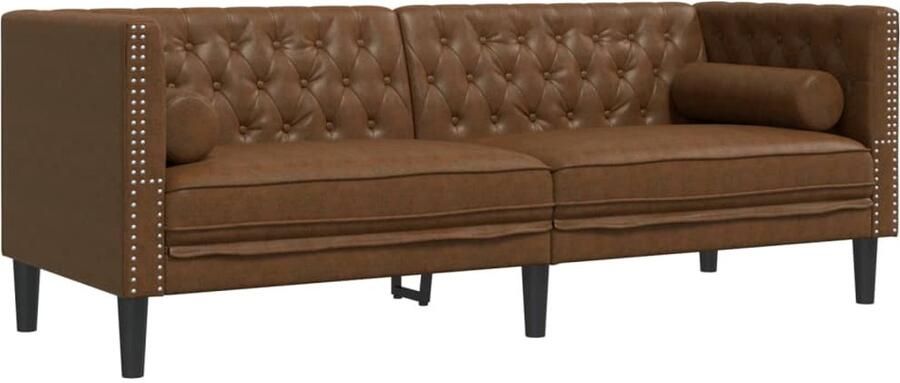 VidaXL Driezitsbank Chesterfield-stijl met bolsters kunstsuède bruin