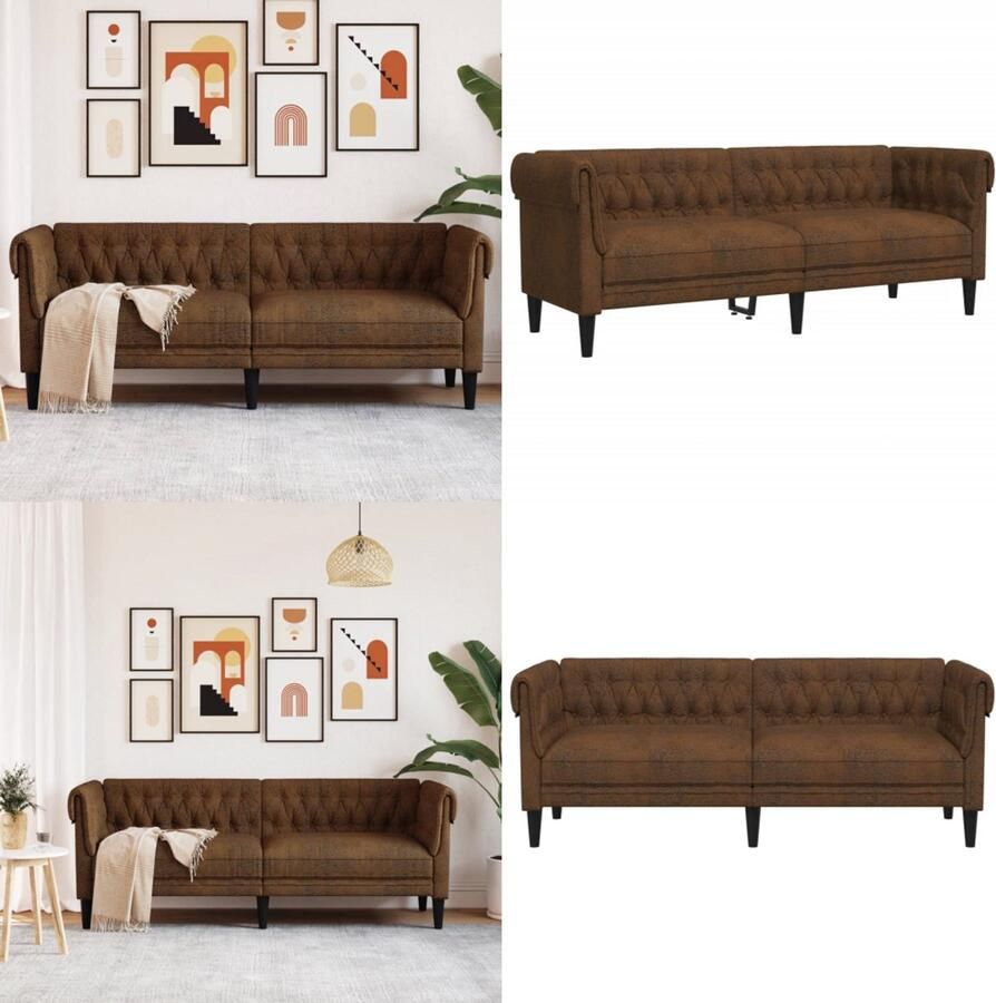 VidaXL Driezitsbank Chesterfield-stijl stof bruin 3-zitsbank 3-zitsbanken Bank Driezitsbank