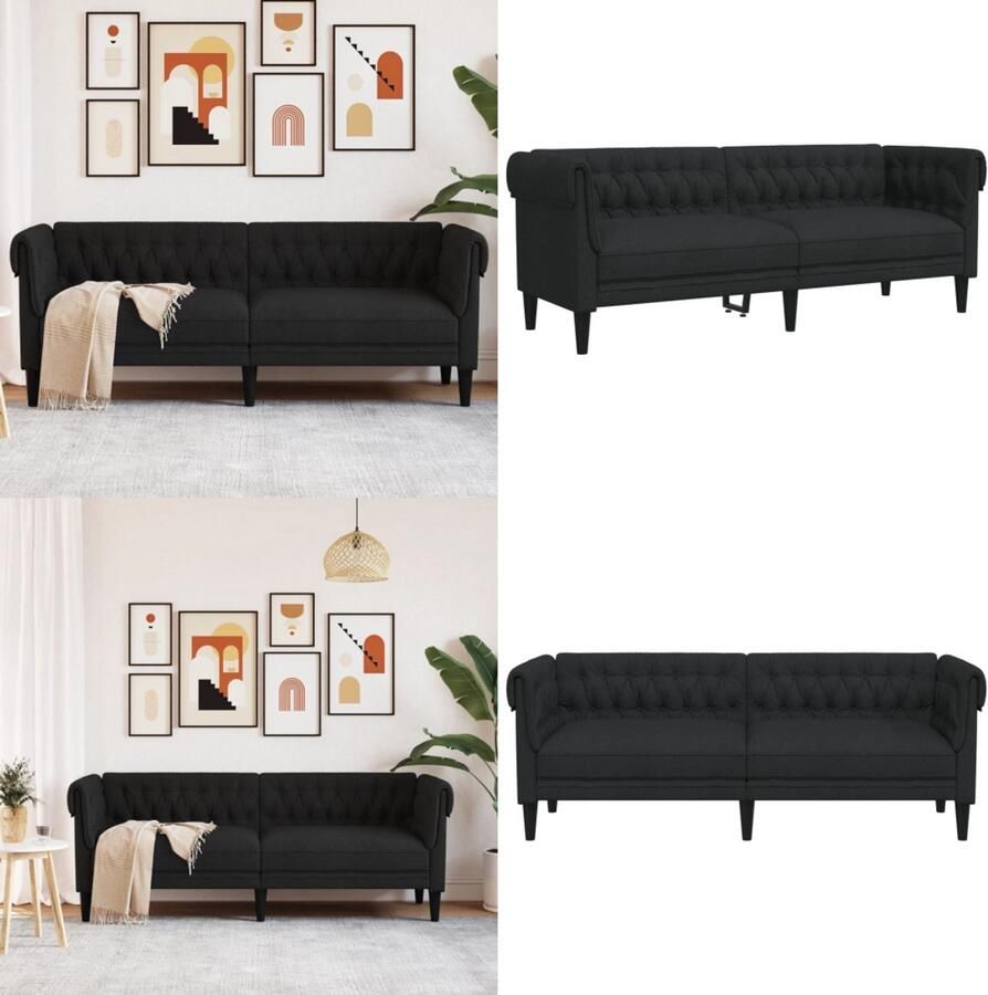 VidaXL Driezitsbank Chesterfield-stijl stof zwart 3-zitsbank 3-zitsbanken Bank Driezitsbank