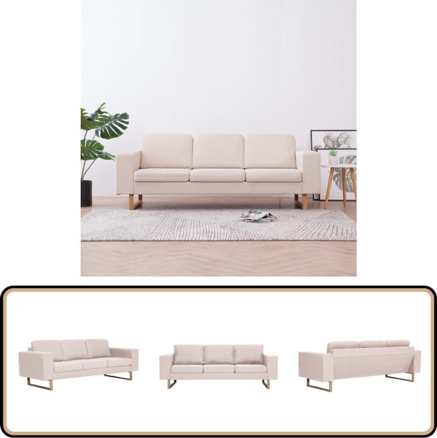 VidaXL Driezitsbank crème Stof Comfortabel 3-zitsbank Banksofa Woonkamer Meubels Creme Sofa Leder Look