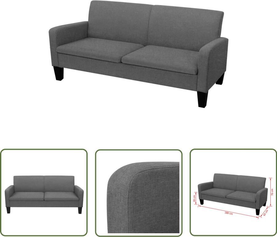 VidaXL Driezitsbank Donkergrijs 180x65x76 cm Comfortabele Bank Driezitsbank Woonkamer Meubels Grijze Bank Stofbank Houten Bank Granenhouten Bank