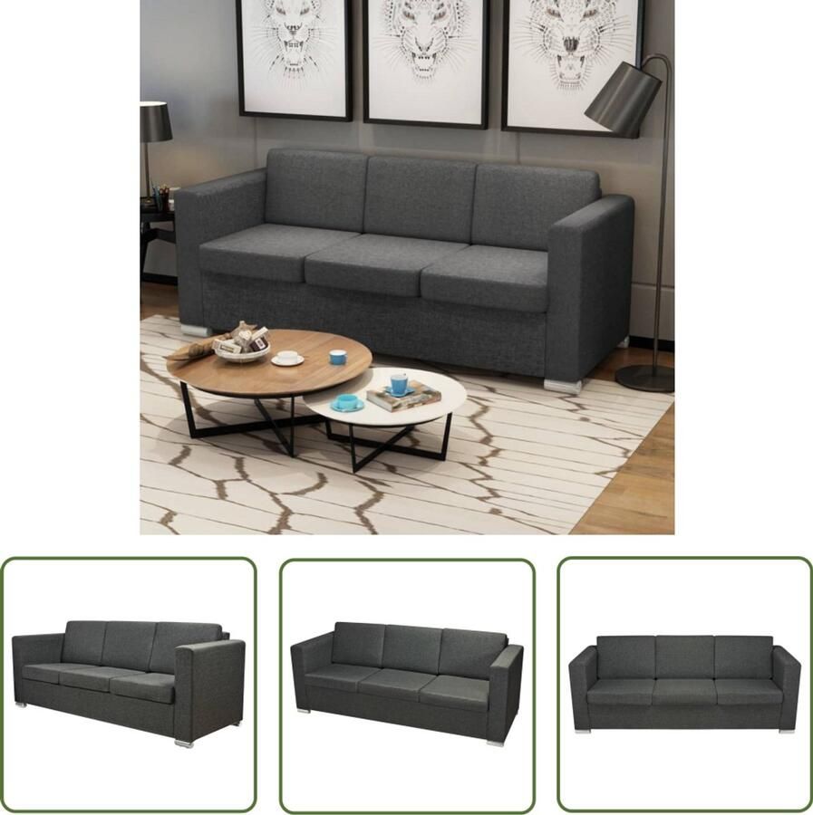 VidaXL Driezitsbank Donkergrijs Stof Modern Design Drie Persoons Bank Donker Grijze Bank Banks Kopen Lounge Bank Woonkamer Meubels Lederlook Bank