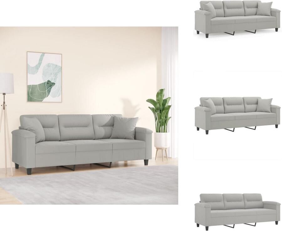 VidaXL Driezitsbank Driezitsbanken 3-zitsbank Bank Driezitsbank met kussens 180 cm microvezelstof lichtgrijs