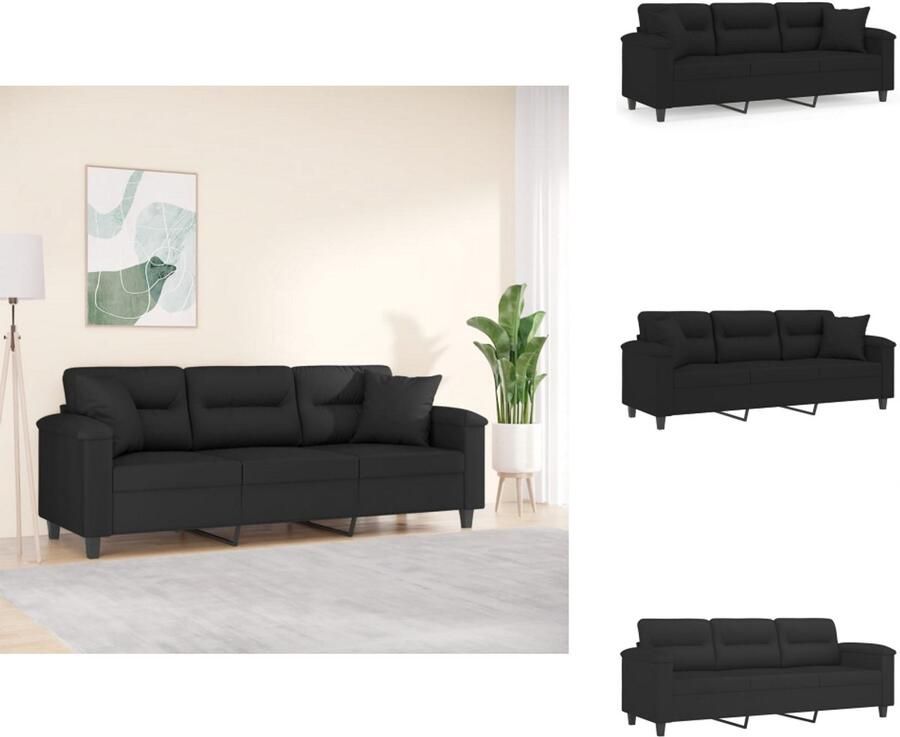 VidaXL Driezitsbank Driezitsbanken 3-zitsbank Bank Driezitsbank met kussens 180 cm microvezelstof zwart