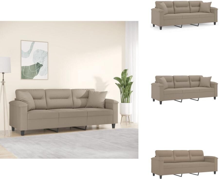 VidaXL Driezitsbank Driezitsbanken 3-zitsbank Bank Driezitsbank met kussens 180 cm microvezelstof taupe