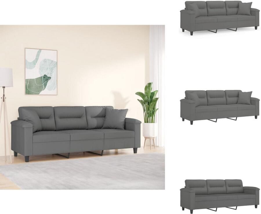 VidaXL Driezitsbank Driezitsbanken 3-zitsbank Bank Driezitsbank met kussens 180 cm microvezelstof donkergrijs