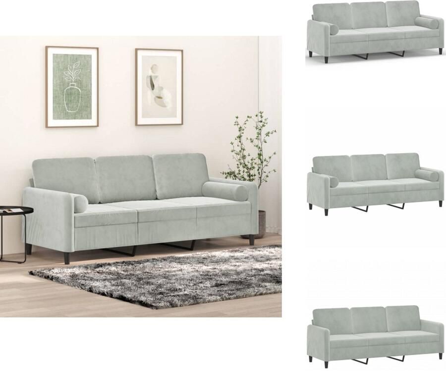 VidaXL Driezitsbank Driezitsbanken 3-zitsbank Bank Driezitsbank met sierkussens 180 cm fluweel lichtgrijs