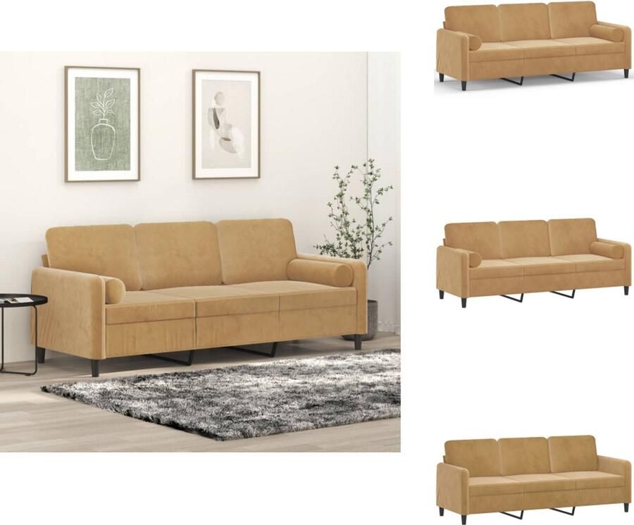 VidaXL Driezitsbank Driezitsbanken 3-zitsbank Bank Driezitsbank met sierkussens 180 cm fluweel bruin