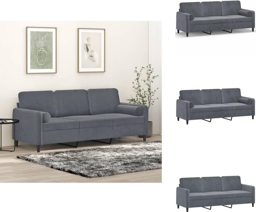 VidaXL Driezitsbank Driezitsbanken 3-zitsbank Bank Driezitsbank met sierkussens 180 cm fluweel donkergrijs - Foto 2