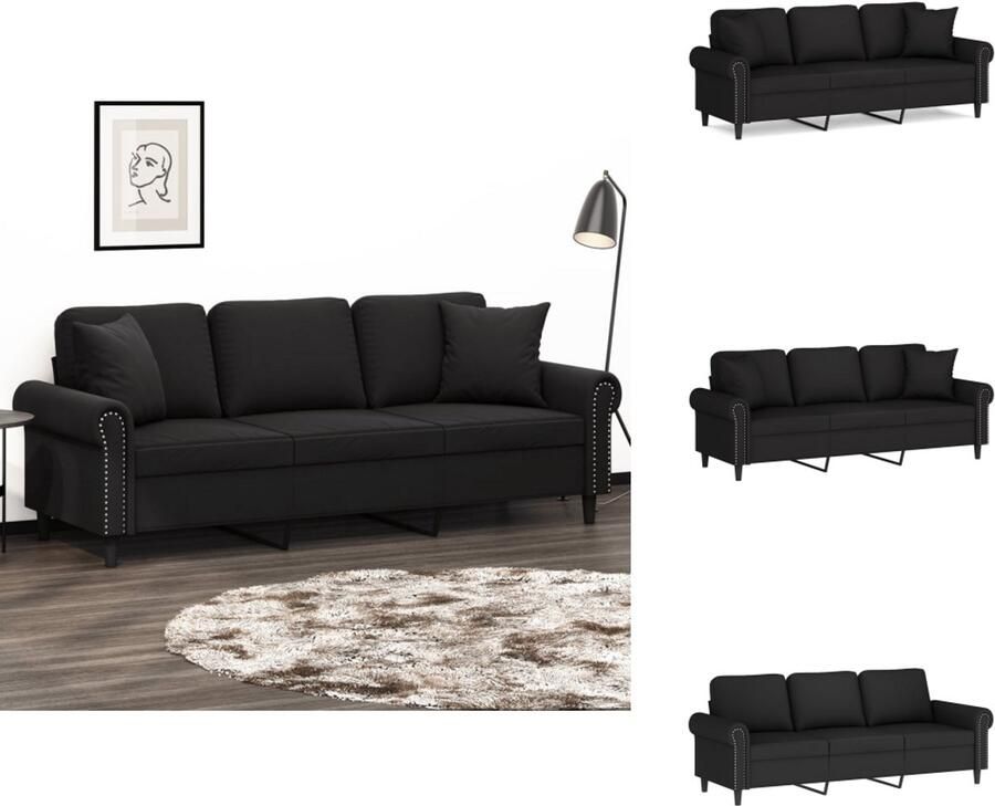 VidaXL Driezitsbank Driezitsbanken 3-zitsbank Bank Driezitsbank met sierkussens 180 cm fluweel zwart