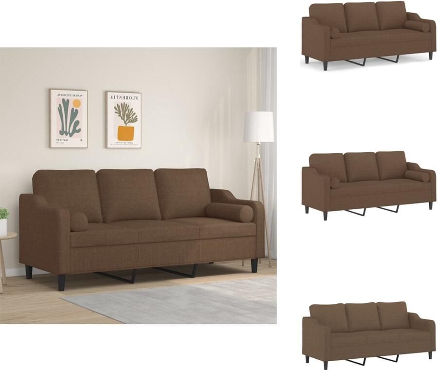 VidaXL Driezitsbank Driezitsbanken 3-zitsbank Bank Driezitsbank met sierkussens 180 cm stof bruin