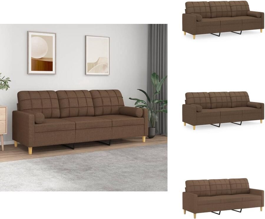 VidaXL Driezitsbank Driezitsbanken 3-zitsbank Bank Driezitsbank met sierkussens 180 cm stof bruin