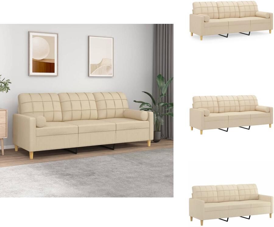 VidaXL Driezitsbank Driezitsbanken 3-zitsbank Bank Driezitsbank met sierkussens 180 cm stof crèmekleurig - Foto 2