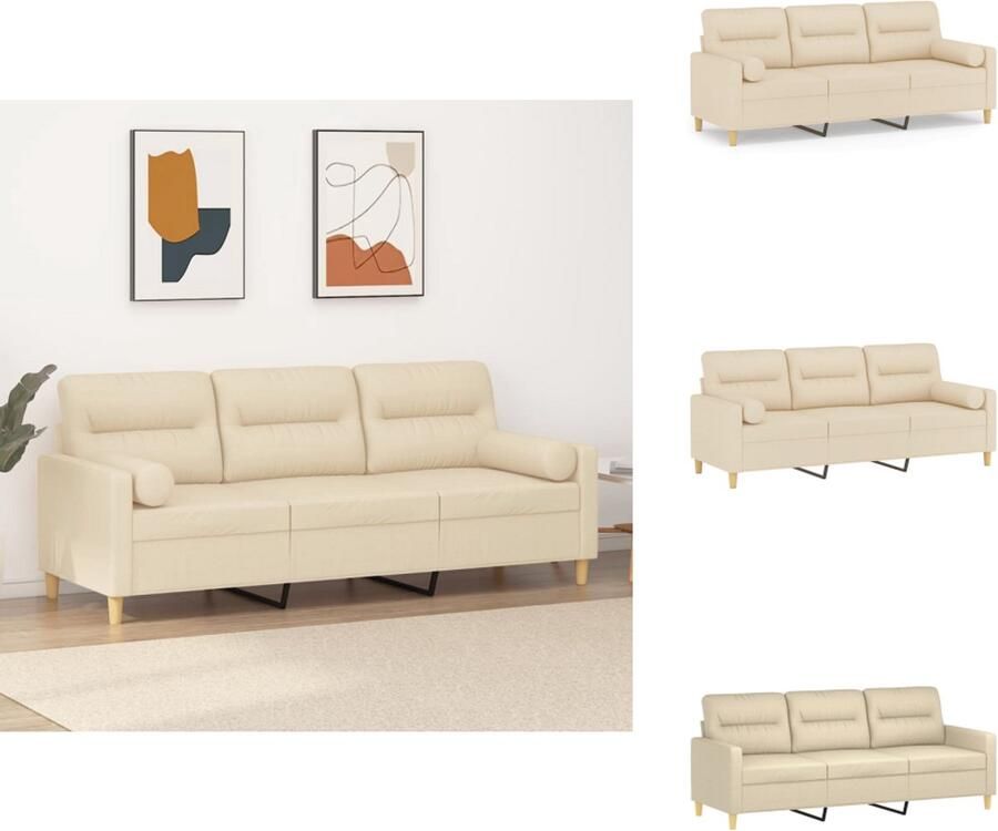VidaXL Driezitsbank Driezitsbanken 3-zitsbank Bank Driezitsbank met sierkussens 180 cm stof crèmekleurig