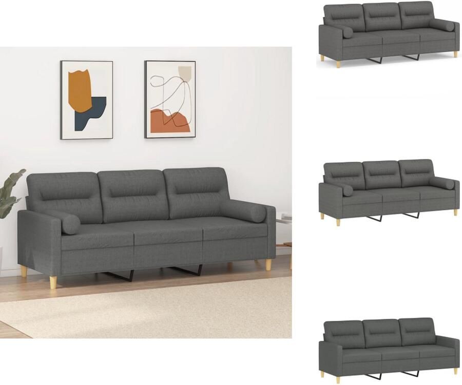 VidaXL Driezitsbank Driezitsbanken 3-zitsbank Bank Driezitsbank met sierkussens 180 cm stof donkergrijs