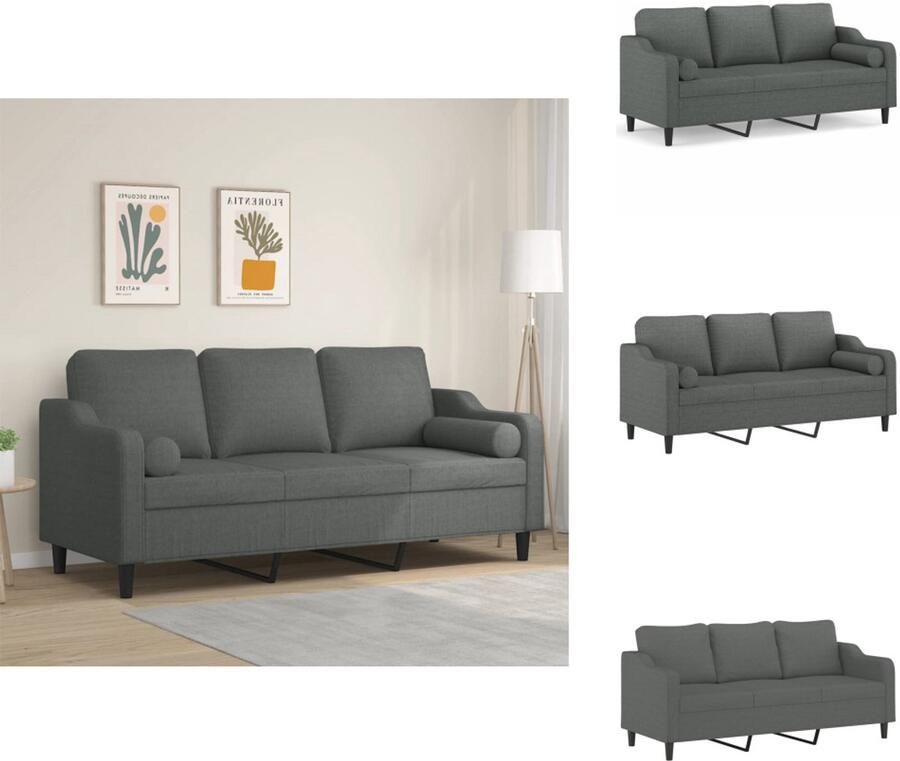 VidaXL Driezitsbank Driezitsbanken 3-zitsbank Bank Driezitsbank met sierkussens 180 cm stof donkergrijs