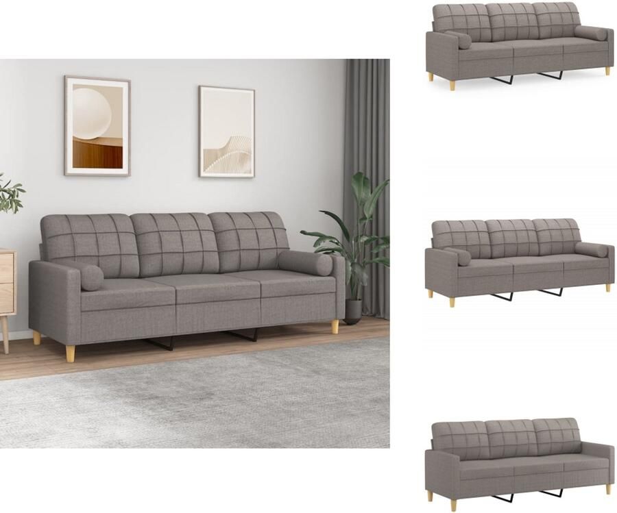VidaXL Driezitsbank Driezitsbanken 3-zitsbank Bank Driezitsbank met sierkussens 180 cm stof taupe
