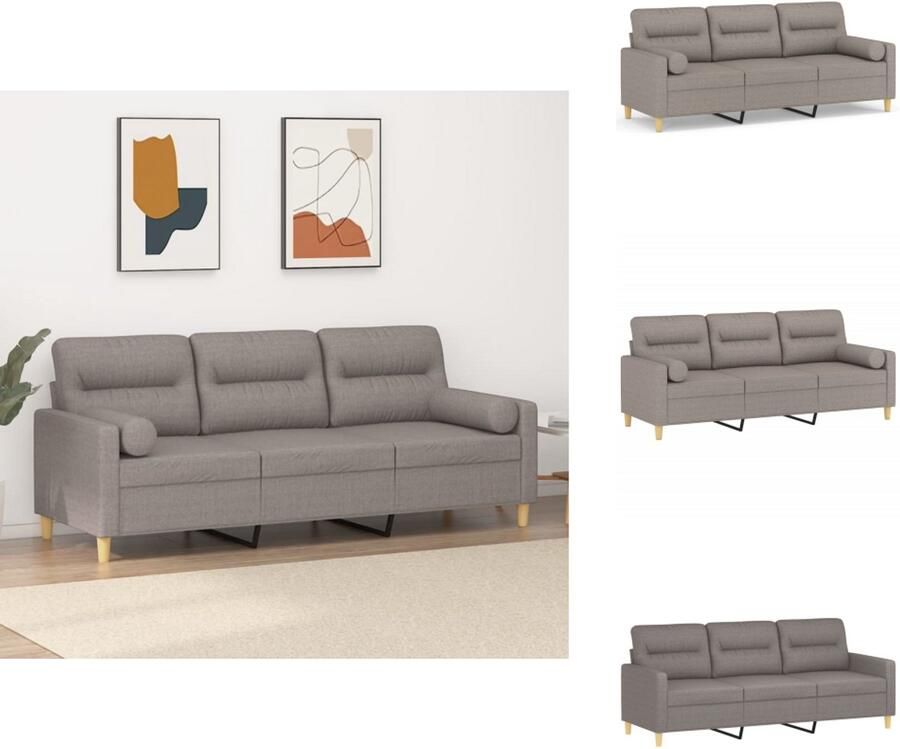 VidaXL Driezitsbank Driezitsbanken 3-zitsbank Bank Driezitsbank met sierkussens 180 cm stof taupe