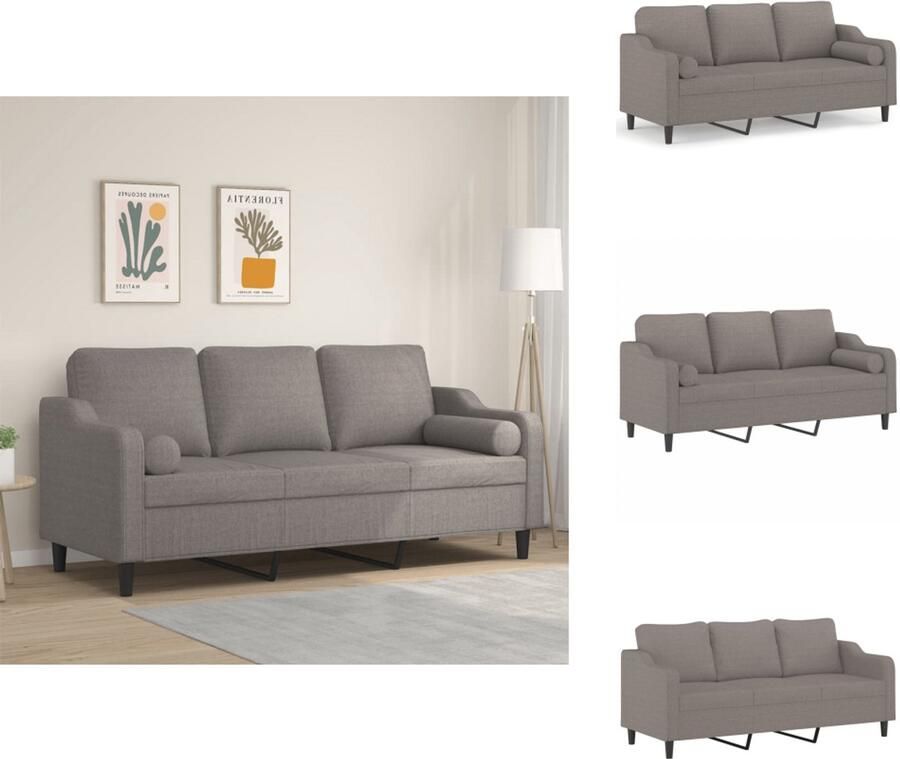 VidaXL Driezitsbank Driezitsbanken 3-zitsbank Bank Driezitsbank met sierkussens 180 cm stof taupe - Foto 2