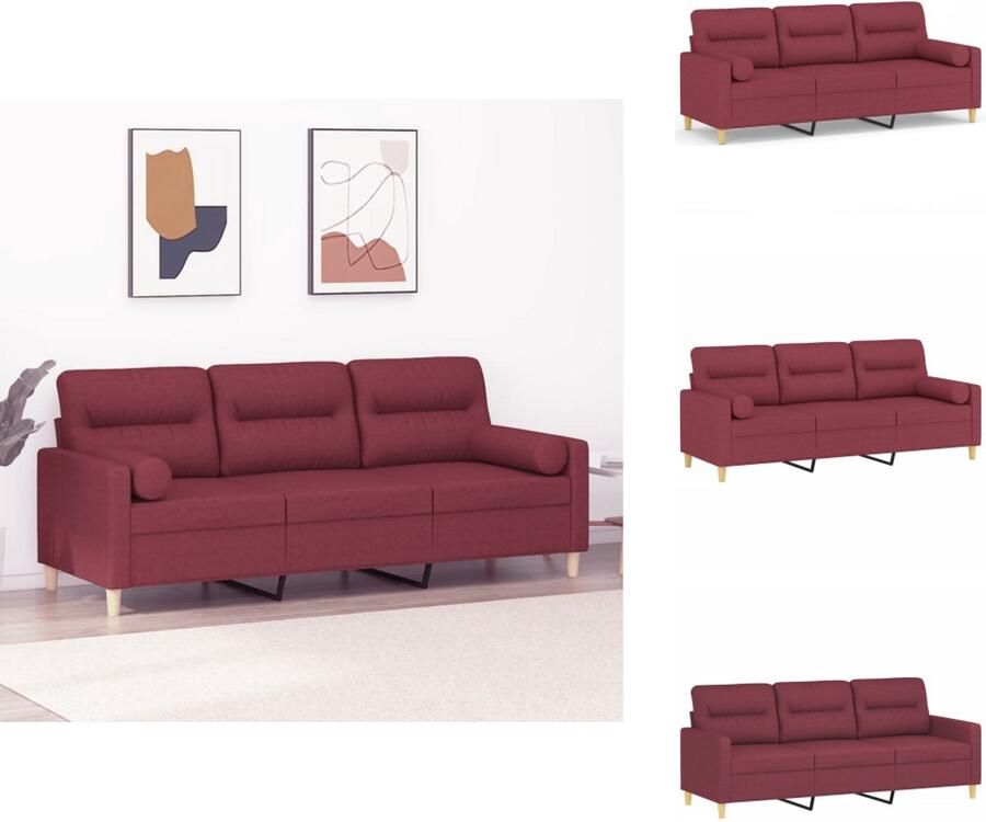 VidaXL Driezitsbank Driezitsbanken 3-zitsbank Bank Driezitsbank met sierkussens 180 cm stof wijnrood