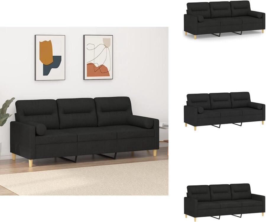 VidaXL Driezitsbank Driezitsbanken 3-zitsbank Bank Driezitsbank met sierkussens 180 cm stof zwart