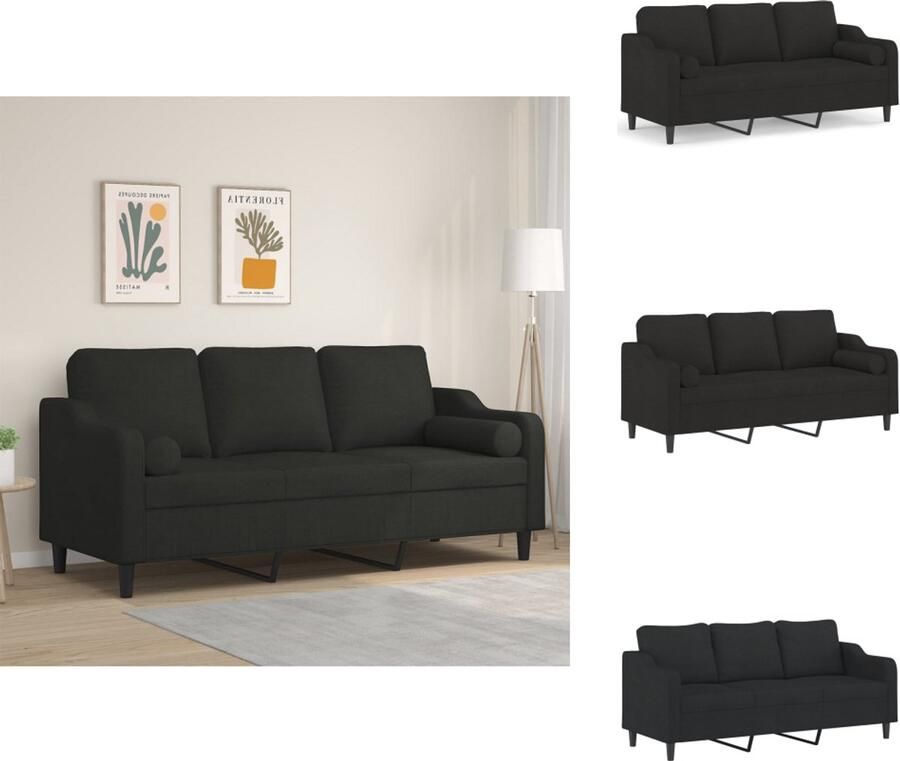 VidaXL Driezitsbank Driezitsbanken 3-zitsbank Bank Driezitsbank met sierkussens 180 cm stof zwart