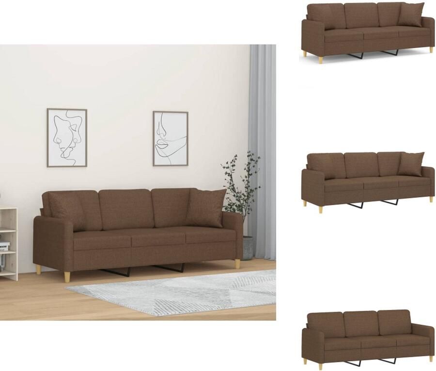 VidaXL Driezitsbank Driezitsbanken Bank Sofa Driezitsbank met sierkussens 180 cm stof bruin