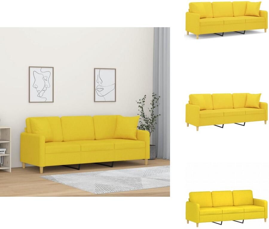 VidaXL Driezitsbank Driezitsbanken Bank Sofa Driezitsbank met sierkussens 180 cm stof lichtgeel